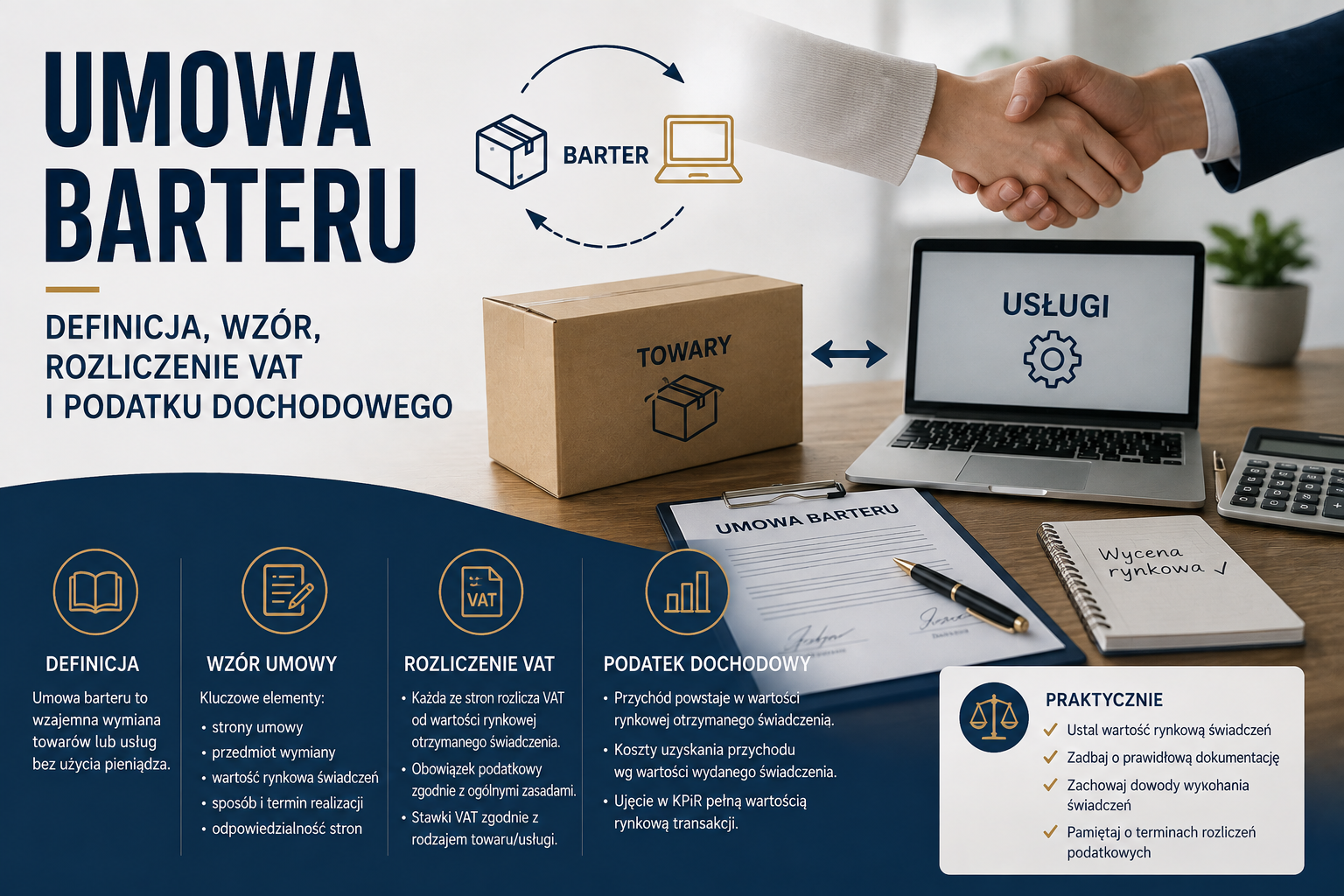 Umowa barteru — definicja, wzór, rozliczenie VAT i podatku dochodowego